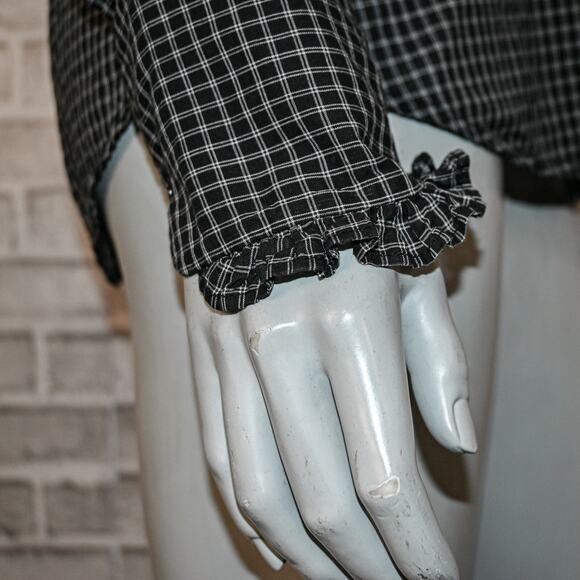 Nili Lotan Women's Lydia Ruffled trim Shirt in Black check cotton size Large - Picture 10 of 11